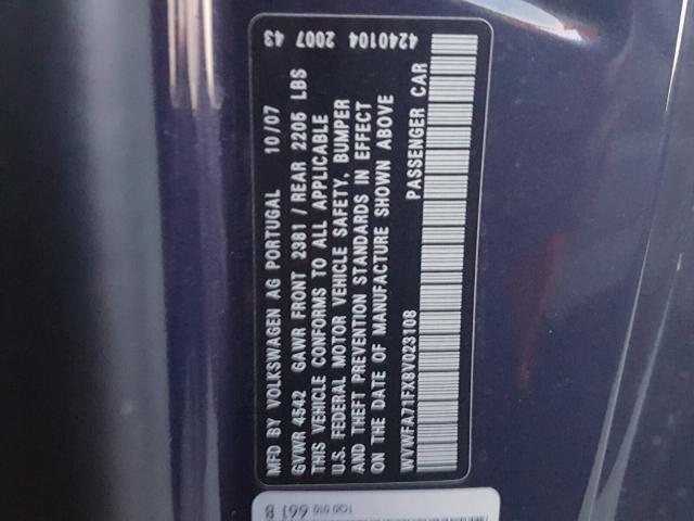 WVWFA71FX8V023108 - 2008 VOLKSWAGEN EOS LUX Чорний фото 10