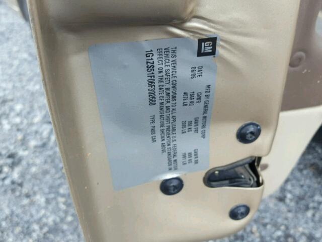 1G1ZS51F06F302680 - 2006 CHEVROLET MALIBU LS თაფლისფერი ფოტო 10