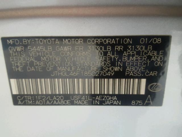 JTHGL46F185027049 - 2008 LEXUS LS 460L SILVER photo 10