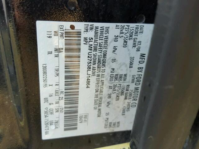 5LMFU27538LJ14864 - 2008 LINCOLN NAVIGATOR BLACK photo 10