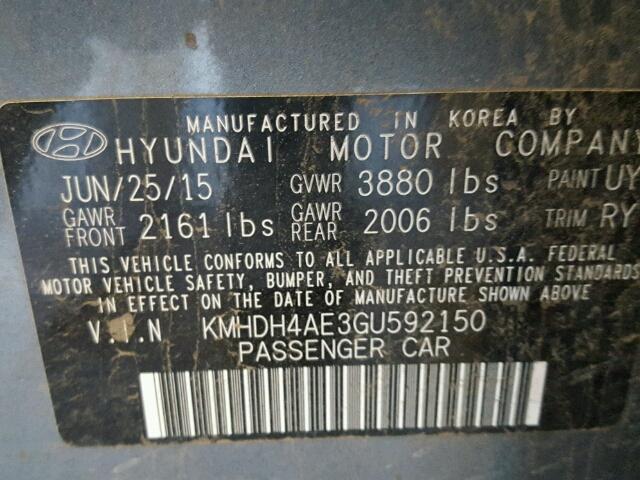 KMHDH4AE3GU592150 - 2016 HYUNDAI ELANTRA GRAY photo 10