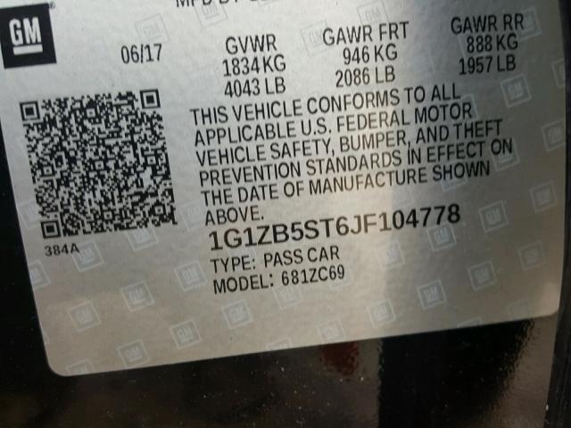 1G1ZB5ST6JF104778 - 2018 CHEVROLET MALIBU LS Qara foto 10