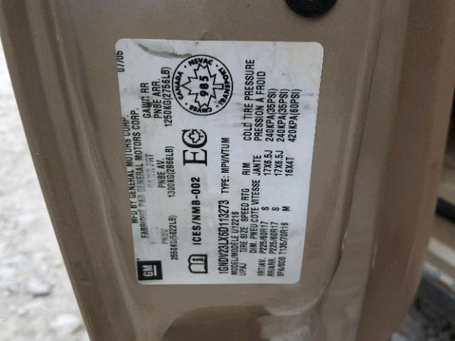 1GNDV23LX6D113273 - 2006 CHEVROLET UPLANDER L GOLD photo 10