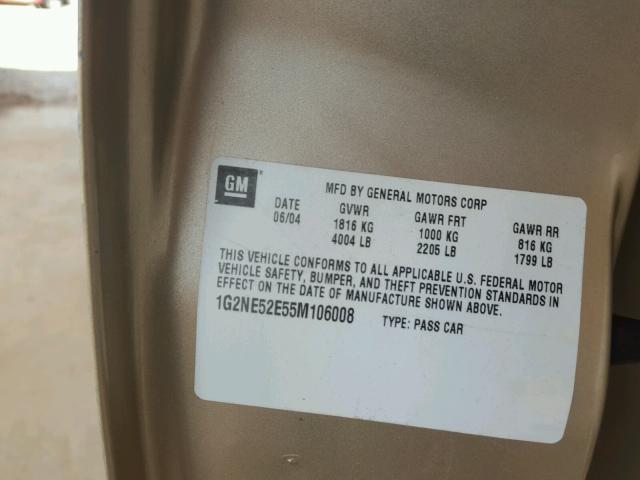 1G2NE52E55M106008 - 2005 PONTIAC GRAND AM S Qızıl foto 10
