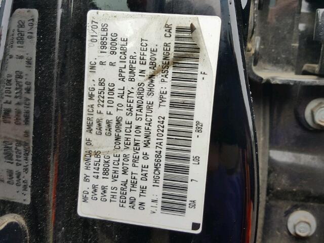 1HGCM56847A102242 - 2007 HONDA ACCORD EX BLACK photo 10