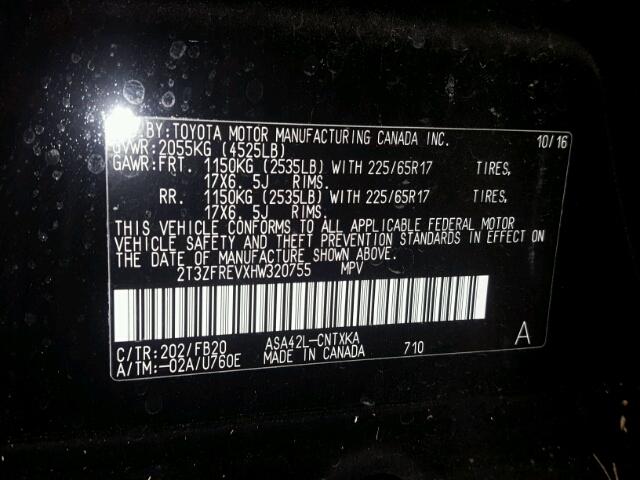 2T3ZFREVXHW320755 - 2017 TOYOTA RAV4 LE Qara foto 10