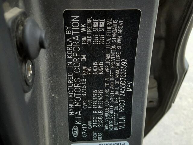 KNDJT2A55D7633592 - 2013 KIA SOUL GRAY photo 10