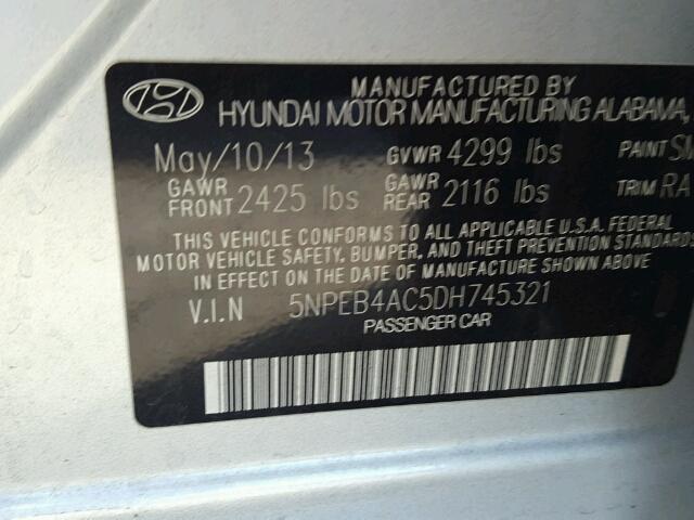 5NPEB4AC5DH745321 - 2013 HYUNDAI SONATA GLS SILVER photo 10