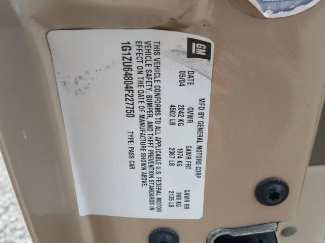 1G1ZU64804F227750 - 2004 CHEVROLET MALIBU MAX 金色 照片 10