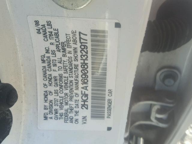 2HGFA16908H329177 - 2008 HONDA CIVIC EXL თეთრი ფოტო 10