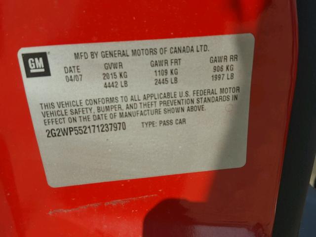 2G2WP552171237970 - 2007 PONTIAC GRAND PRIX წითელი ფოტო 10