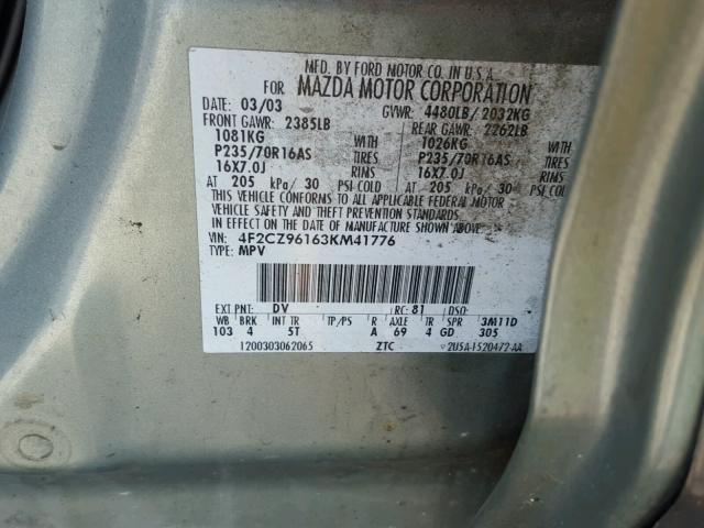 4F2CZ96163KM41776 - 2003 MAZDA TRIBUTE ES 绿色 照片 10