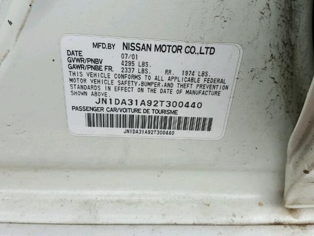 JN1DA31A92T300440 - 2002 NISSAN MAXIMA WHITE photo 10