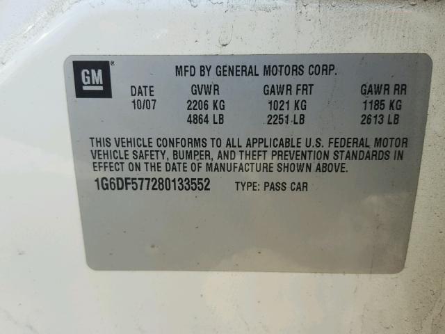 1G6DF577280133552 - 2008 CADILLAC CTS WHITE photo 10