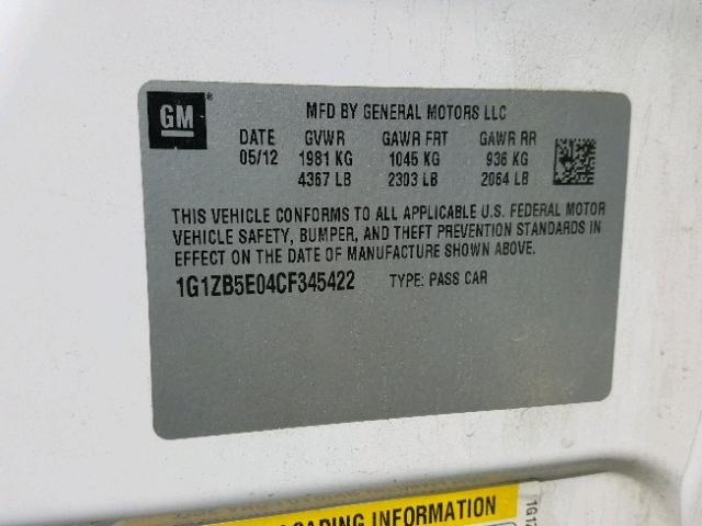 1G1ZB5E04CF345422 - 2012 CHEVROLET MALIBU LS Ağ foto 10