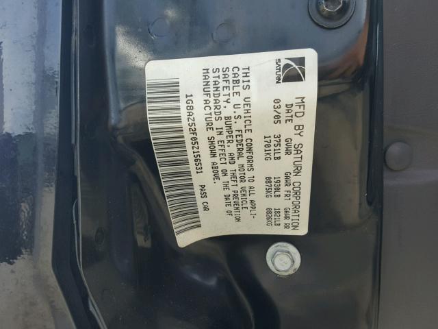 1G8AZ52F05Z156531 - 2005 SATURN ION LEVEL BLACK photo 10
