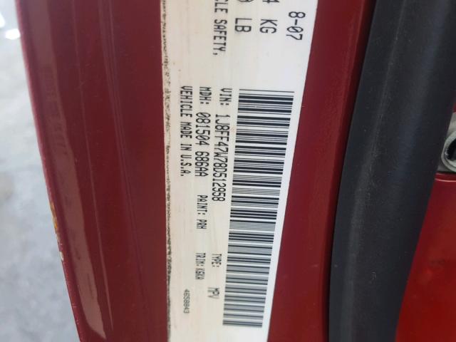 1J8FF47W78D512958 - 2008 JEEP COMPASS SP RED photo 10