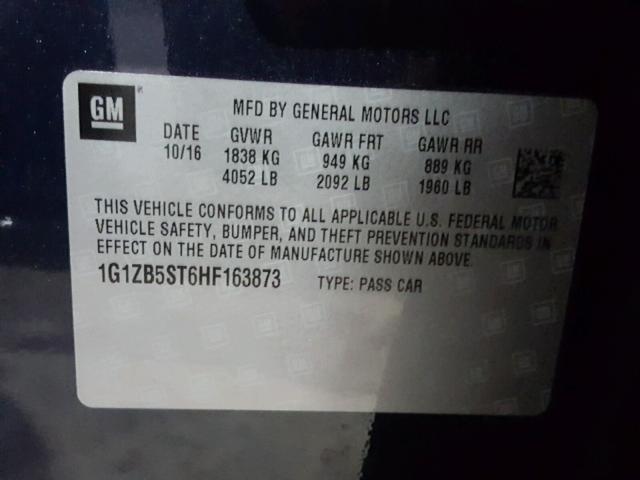 1G1ZB5ST6HF163873 - 2017 CHEVROLET MALIBU LS ლურჯი ფოტო 10