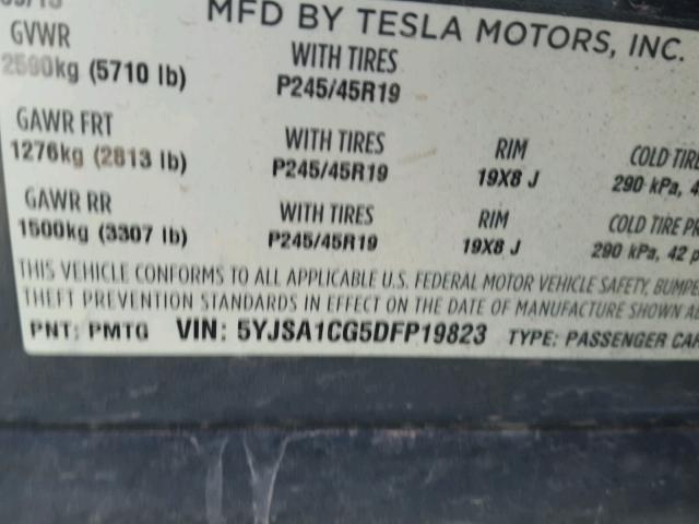 5YJSA1CG5DFP19823 - 2013 TESLA MODEL S GRAY photo 10