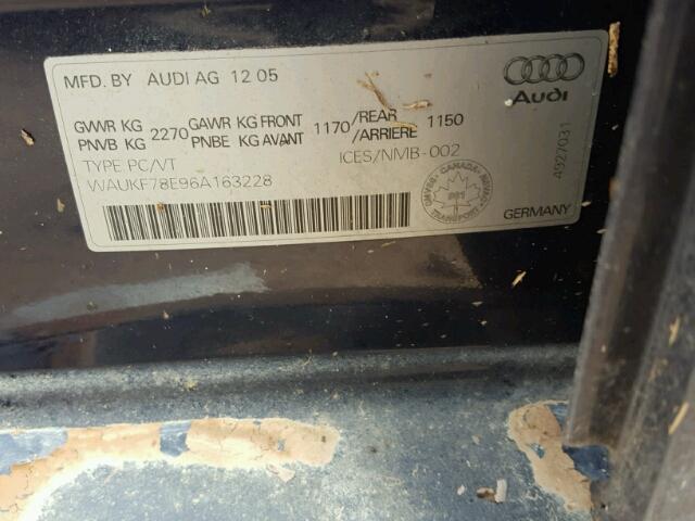 WAUKF78E96A163228 - 2006 AUDI A4 BLUE photo 10