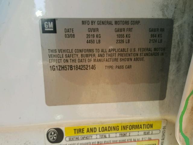 1G1ZH57B184252146 - 2008 CHEVROLET MALIBU 1LT WHITE photo 10