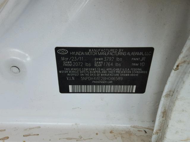 5NPDH7AE2BH046589 - 2011 HYUNDAI ELANTRA WHITE photo 10