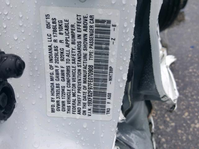 19XFB2F97FE070908 - 2015 HONDA CIVIC EXL თეთრი ფოტო 10