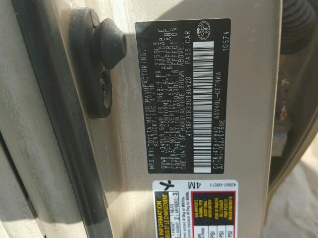 4T1BF3EK3BU196428 - 2011 TOYOTA CAMRY BASE GOLD photo 10