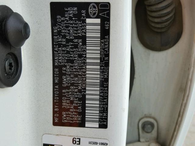 2T1KU4EE8AC324636 - 2010 TOYOTA COROLLA MA WHITE photo 10