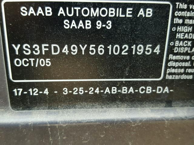 YS3FD49Y561021954 - 2006 SAAB 9-3 BASE GRAY photo 10