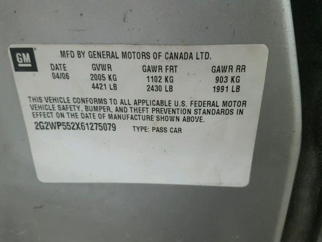 2G2WP552X61275079 - 2006 PONTIAC GRAND PRIX SILVER photo 10