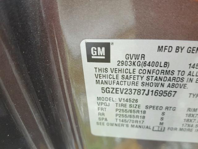 5GZEV23787J169567 - 2007 SATURN OUTLOOK XR მუქწითელი ფოტო 10