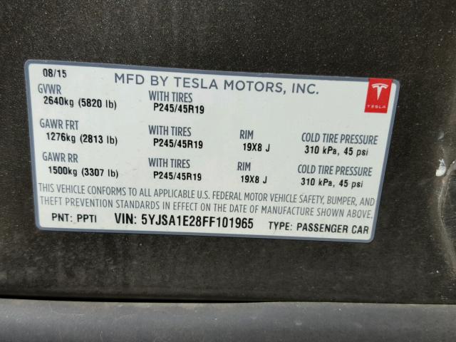 5YJSA1E28FF101965 - 2015 TESLA MODEL S TAN photo 10