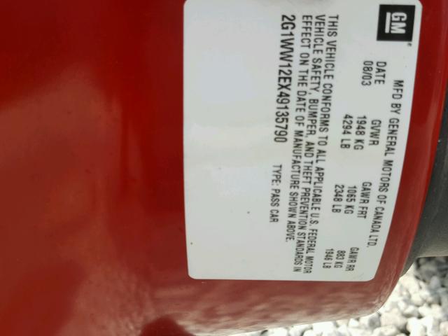 2G1WW12EX49135790 - 2004 CHEVROLET MONTE CARL წითელი ფოტო 10