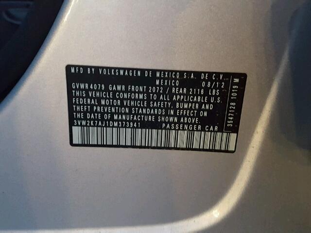 3VW2K7AJ1DM373941 - 2013 VOLKSWAGEN JETTA BASE SILVER photo 10