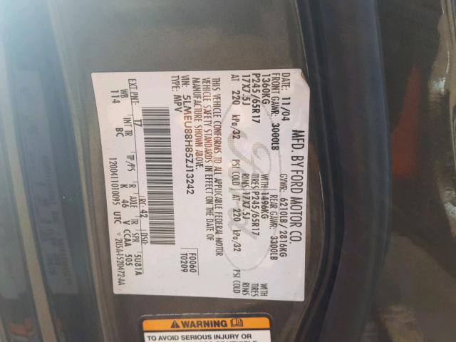 5LMEU88H85ZJ13242 - 2005 LINCOLN AVIATOR 灰色 照片 10