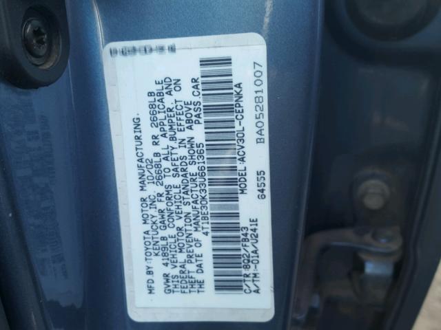 4T1BE30K33U661365 - 2003 TOYOTA CAMRY LE BLUE photo 10