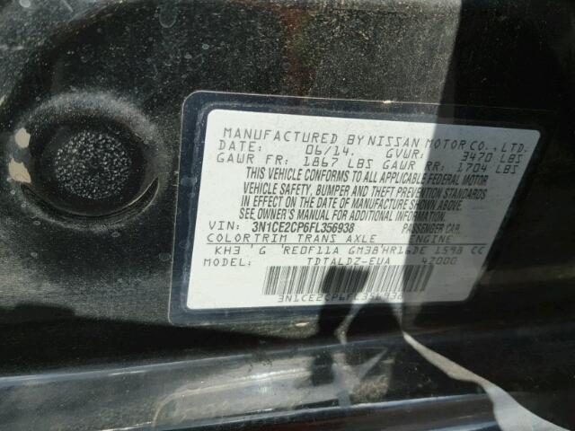 3N1CE2CP6FL356938 - 2015 NISSAN VERSA NOTE BLACK photo 10