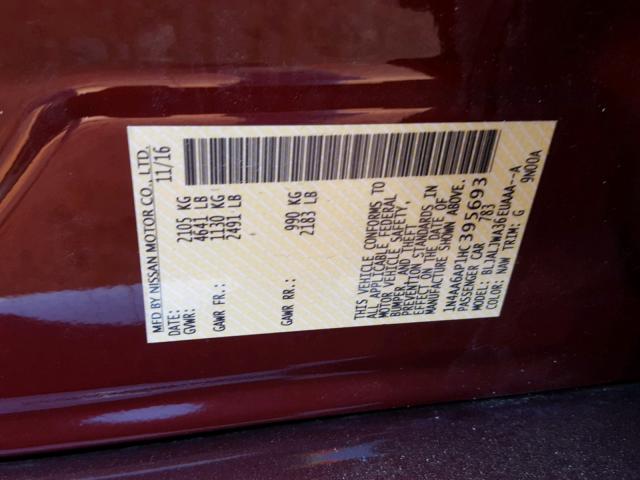 1N4AA6AP1HC395693 - 2017 NISSAN MAXIMA 3.5 RED photo 10