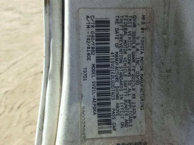 4T1SV21E2LU207403 - 1990 TOYOTA CAMRY DLX WHITE photo 10