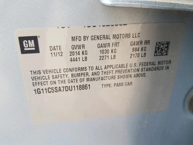 1G11C5SA7DU118861 - 2013 CHEVROLET MALIBU 1LT BLUE photo 10