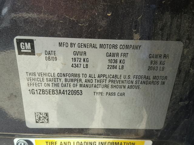 1G1ZB5EB3A4120953 - 2010 CHEVROLET MALIBU LS GRAY photo 10