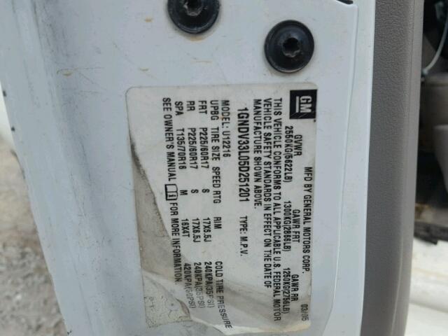 1GNDV33L05D251201 - 2005 CHEVROLET UPLANDER L 白色 照片 10
