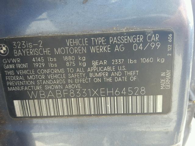 WBABF8331XEH64528 - 1999 BMW 323 IS AUT BLUE photo 10