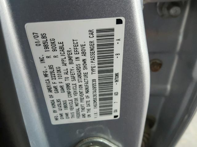 1HGCM56367A095539 - 2007 HONDA ACCORD SE SILVER photo 10