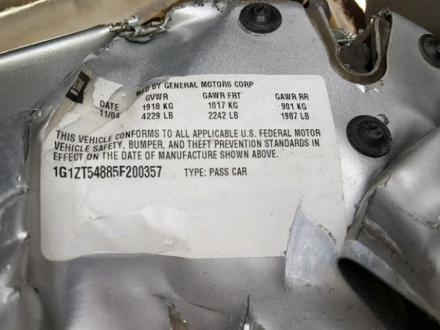 1G1ZT54885F200357 - 2005 CHEVROLET MALIBU LS ვერცხლისფერი ფოტო 10