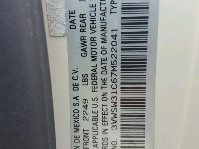 3VWSW31C67M522041 - 2007 VOLKSWAGEN NEW BEETLE 白色 照片 10