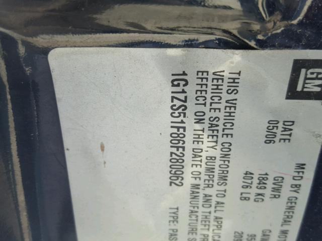 1G1ZS51F86F280962 - 2006 CHEVROLET MALIBU LS BLUE photo 10