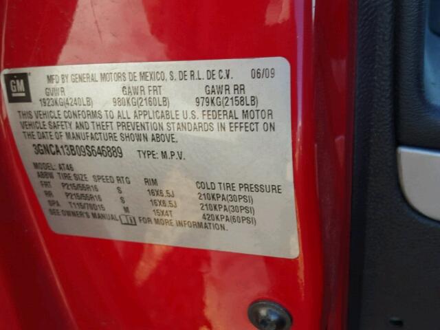 3GNCA13B09S646889 - 2009 CHEVROLET HHR LS RED photo 10