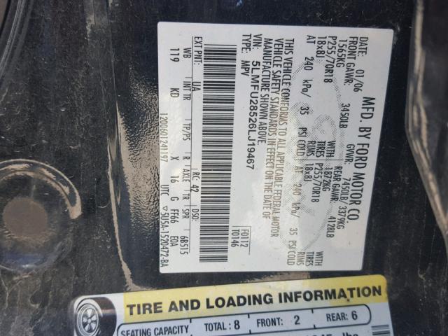 5LMFU28526LJ19467 - 2006 LINCOLN NAVIGATOR Schwarz Foto 10